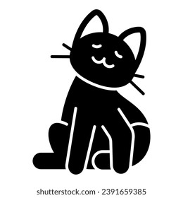 Cat sit and look up solid icon, funny animals concept, kitty sit looking up vector sign on white background, glyph style icon for mobile concept and web design. Vector graphics