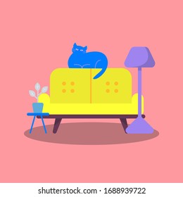 cat sit on sofa design illustration, Can be used for many purpose.