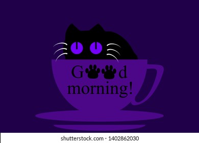 cat sits in the cup, slogan good morning.vector illustration for wallpaper,poster,banner,card