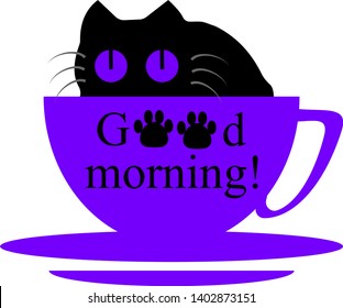 cat sits in the cup,text good morning.vector illustration for wallpaper,poster,banner,card