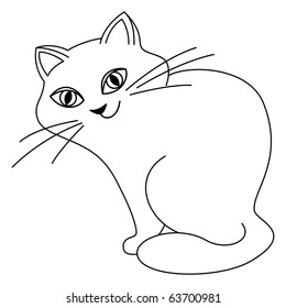 Cat sits, having curved a back and smiling, contours