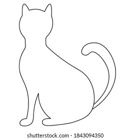 Cat. Sits with his back. Vector illustration. Outline on an isolated background. Doodle style. Sketch.  A pet. Halloween symbol. 