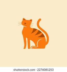 A cat sits on a beige background.