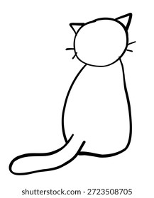 Gato sentado con ilustración de arte de línea girada hacia atrás
