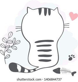 Cat Sitting Back View Drawing in Love Emotion Background