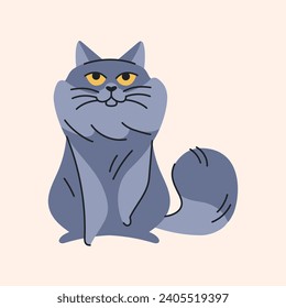 The cat is sitting color element. Cartoon cute animal. Hand draw vector illustration isolated.  