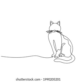 The cat is sitting. A continuous line. Vector illustration drawn with a single line.