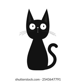 Gato sentado. Linda cabeza de cara. Icono de silueta negro. Gatito gracioso. Orejas grandes. Animal de compañía kawaii. Dibujos animados divertido personaje de bebé. Estilo infantil. Feliz Halloween. Diseño plano. El fondo blanco. Vector