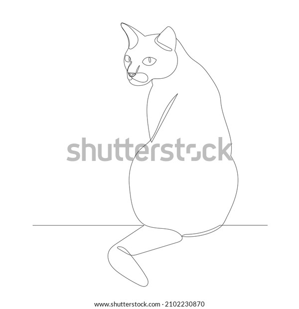 Cat Sitting Drawing By One Continuous Stock Vector (Royalty Free ...