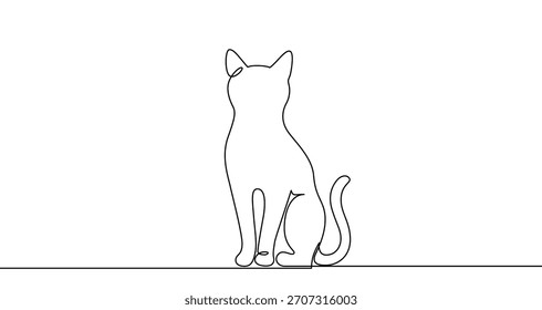 Gato sentado dibujado con una línea continua. Dibujo de una línea de arte de una mascota en un estilo minimalista. Ilustración vectorial de un animal sobre un fondo blanco.