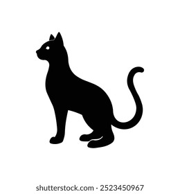 the cat is sitting.art and illustrator.silhouette.white background