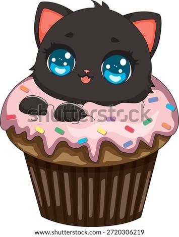 Cat Sitting Inside The Cupcake Sweet Kitten Food Vector