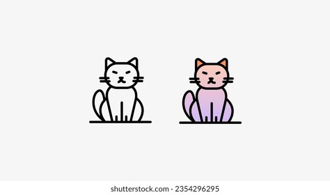 Cat sitting, linear icon, logo with color fill. For concepts of pet stores, pet, friends, veterinary clinic, anti-stress.
