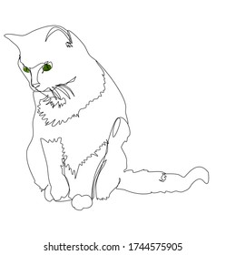Katze sitzend Blick nach unten grüne Augen Sketch Doodle Vektorgrafik