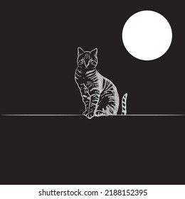 cat sitting in the moonlight, vector illustration 