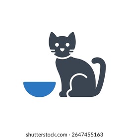 A cat sitting next to a food bowl icon