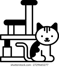 Cat Sitting Next to Cat Tree Cartoon Vector Illustration