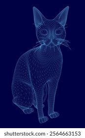 Cat is sitting on a blue background. The cat is looking at the camera. The image has a futuristic feel to it