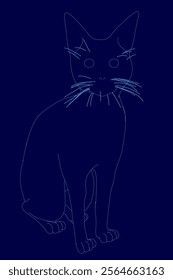 Cat is sitting on a blue background. The cat is looking at the camera. The cat is blue contour