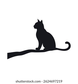 A Cat Sitting on a Branch in Silhouette
