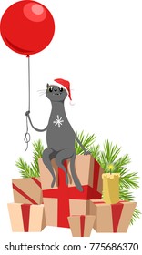 cat sitting on Christmas gifts