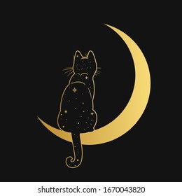 Cat sitting on the crescent Moon. Vector illustration