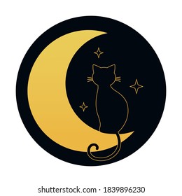 Cat sitting the crescent Moon  Vector illustration 