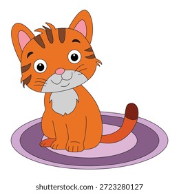 Cat is sitting on the mat in watching