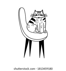 cat sitting on purple chair furniture isolated icon line style vector illustration