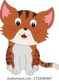 A cat is sitting on the in smiling