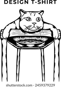 CAT SITTING ON THE TABLE T-SHIRT DESIGN, WITH ABSTRACT PATTERN (VEKTOR)