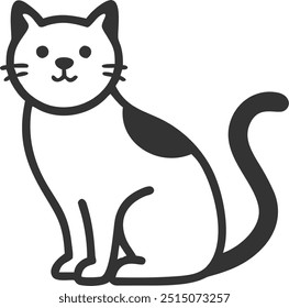 A cat is sitting on a white background. The cat is smiling and looking at the camera