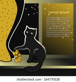 Cat sitting on a windowsill and plays a ton bow of curtains.