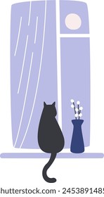 Katze sitzt auf Fensterbank Vektorillustration