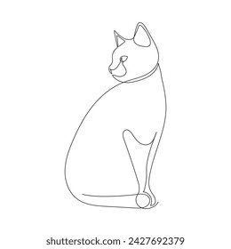 Cat sitting, one continuous line drawing. Simple minimalist abstract animal. Hand drawn silhouette of pet cat. Vector outline illustration