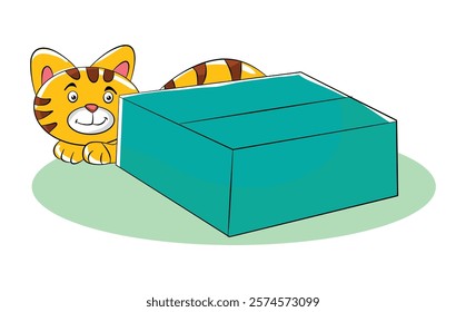 Cat sitting outside the box vector illustration