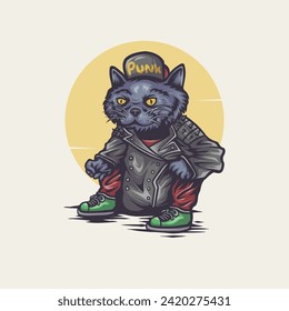 cat sitting punk vector style