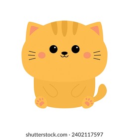 Cat sitting. Red kitten face head silhouette icon. Funny kawaii doodle animal. Cute cartoon funny baby pet character. Ear, eye, tail, cheeks, paw print. Sticker. Flat design. White background. Vector