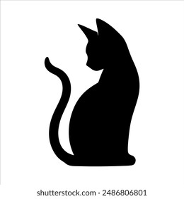 Gato sentado silueta sobre fondo blanco. Diseño de Ilustración vectorial de signo de ícono de gato sentado.