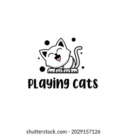 Plantilla de vector de diseño de logotipo sonriente sentado en un gato