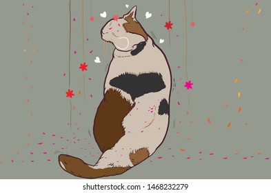 The cat sitting there is a flower on the face. Looks very relaxed. vector art for designer and use for graphics designer.
