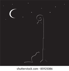 Cat sitting under street lamp silhouette