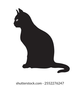 Cat Sitting, vector silhouette illustration isolated on white background, eps