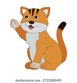 Cat sitting and waving hands vector illustration