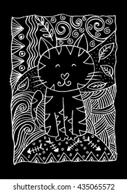 Cat sitting zentangle stylized