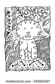 Cat sitting zentangle stylized