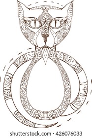 Cat sitting zentangle stylized, vector, illustration, pattern, freehand pencil, hand drawn. Zen art doodle style