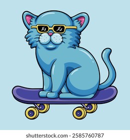 cat skateboarding cartoon illustration style