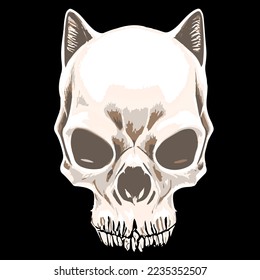 cat skeleton black and white, hand drawn vector picture
