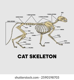 Cat skeleton, bones of a mammal.